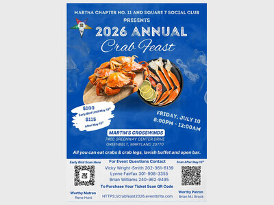 Martha Chapter No. 11 & Widow's Son Lodge No. 7 2026 Annual Crab Feast